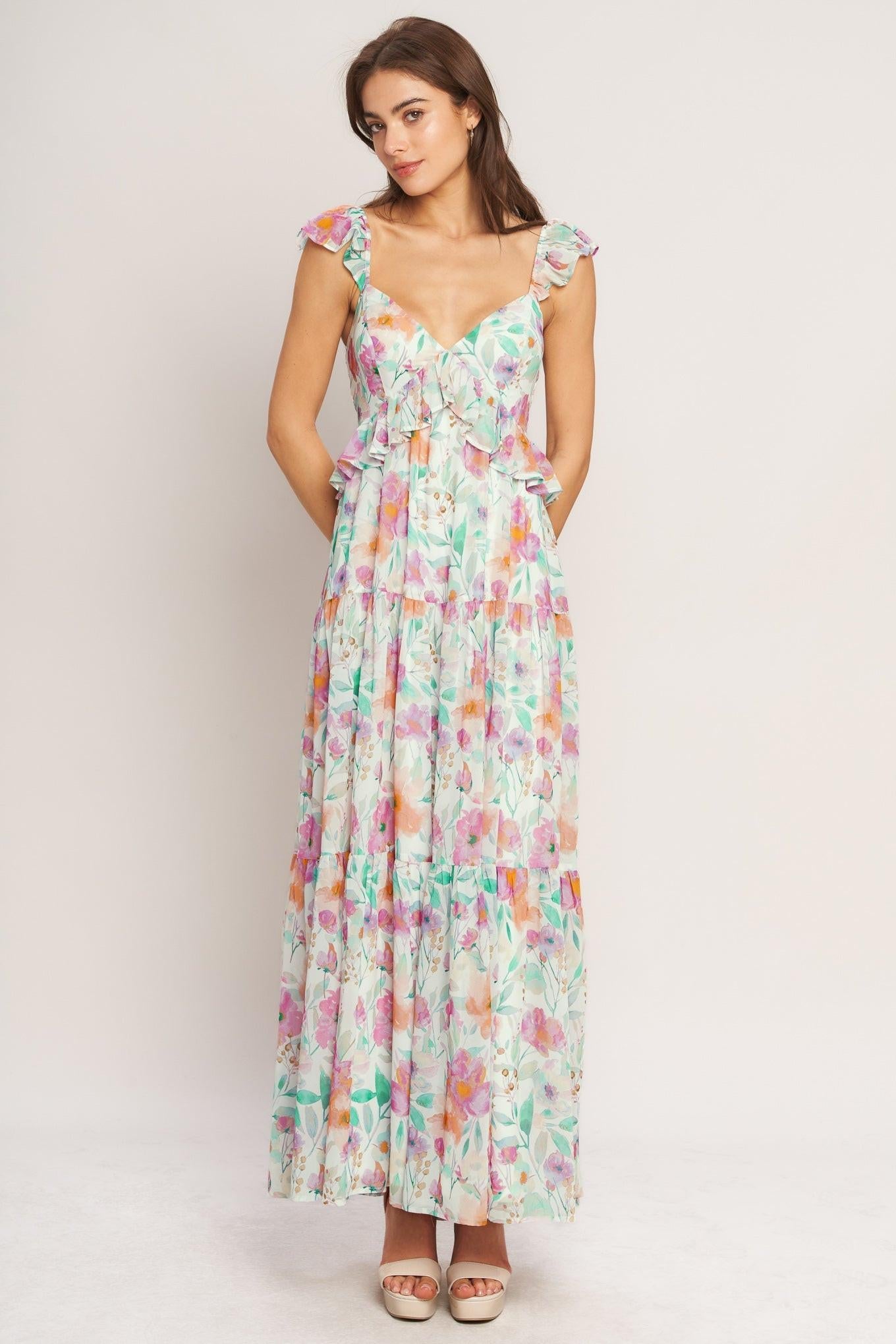 HEAVENLY BLOSSOM WOVEN MAXI DRESS - Glamourous Grace
