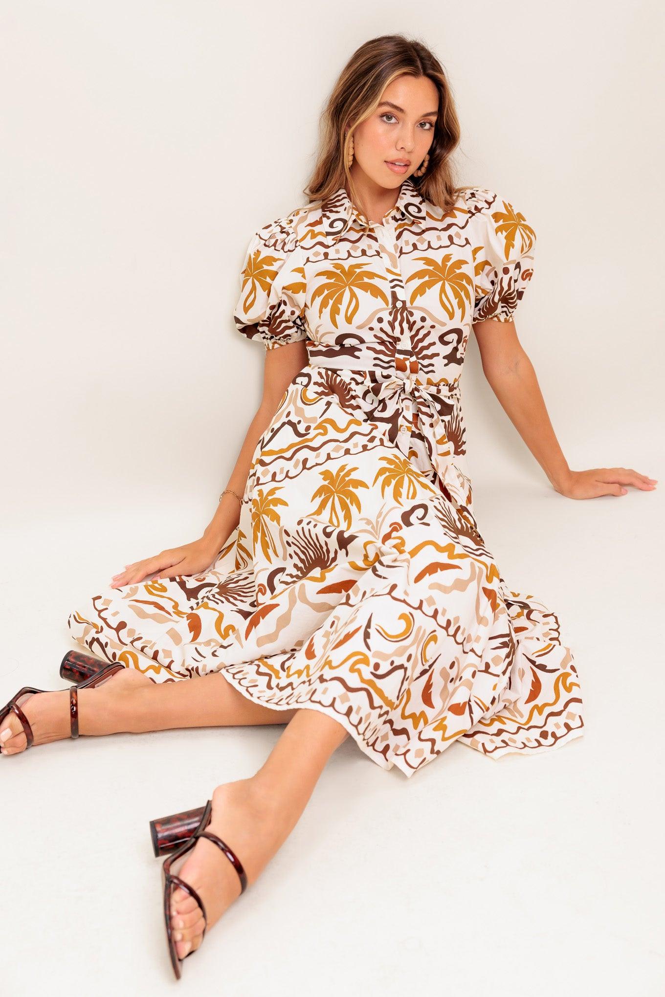 TROPICANA SUNSET WOVEN MIDI DRESS - Glamourous Grace