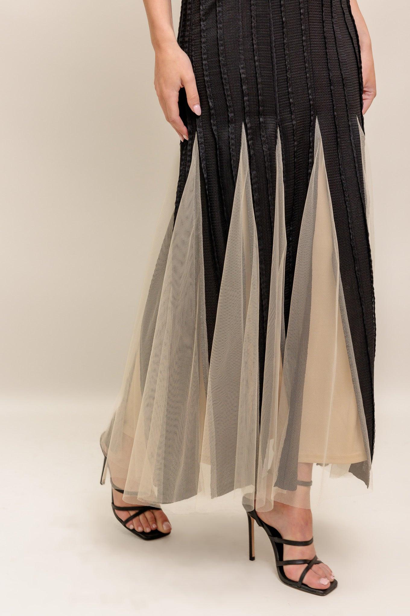 NOIR TULLE BLACK KNIT MAXI DRESS - Glamourous Grace