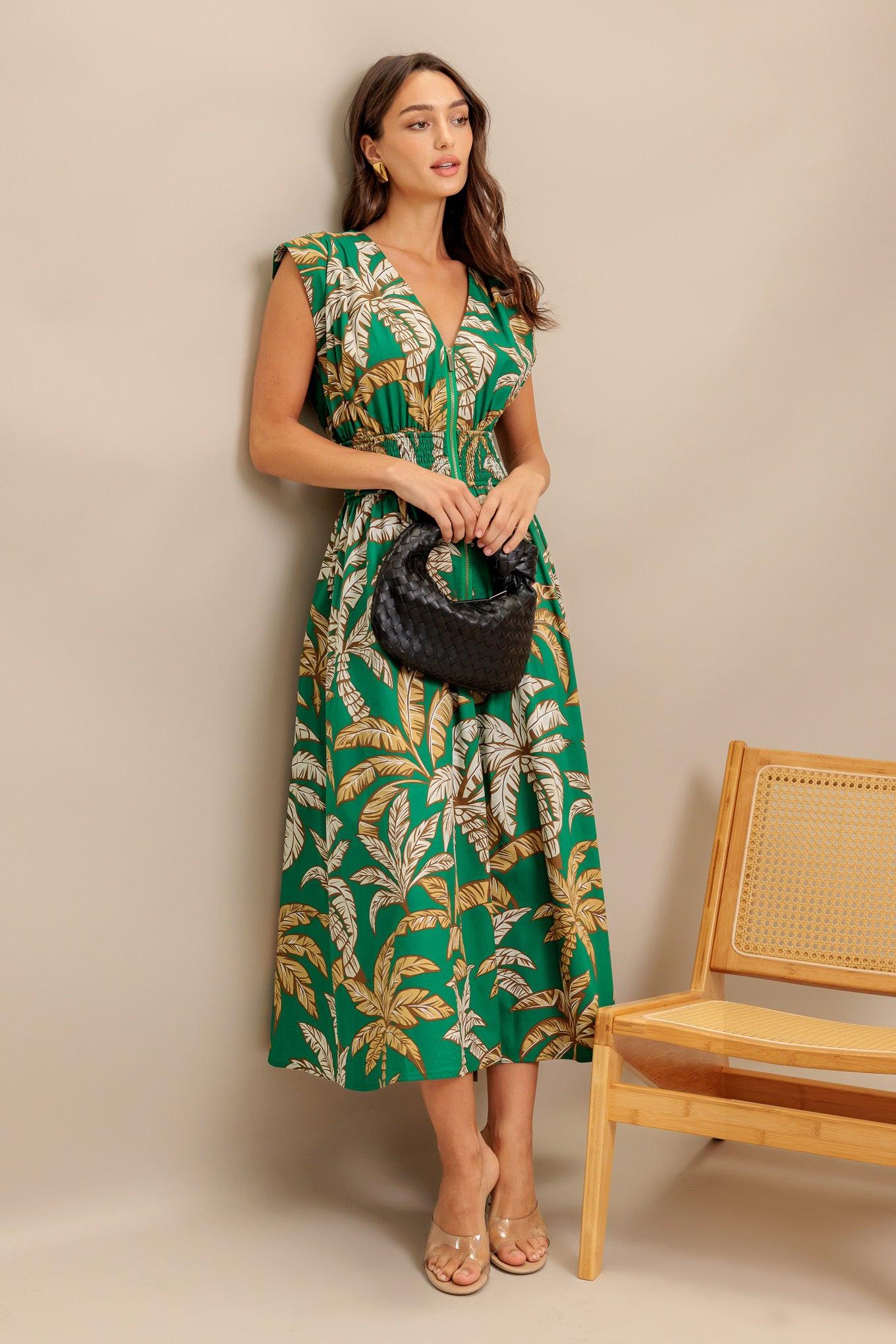 LUSH STILLNESS WOVEN MIDI DRESS - Glamourous Grace