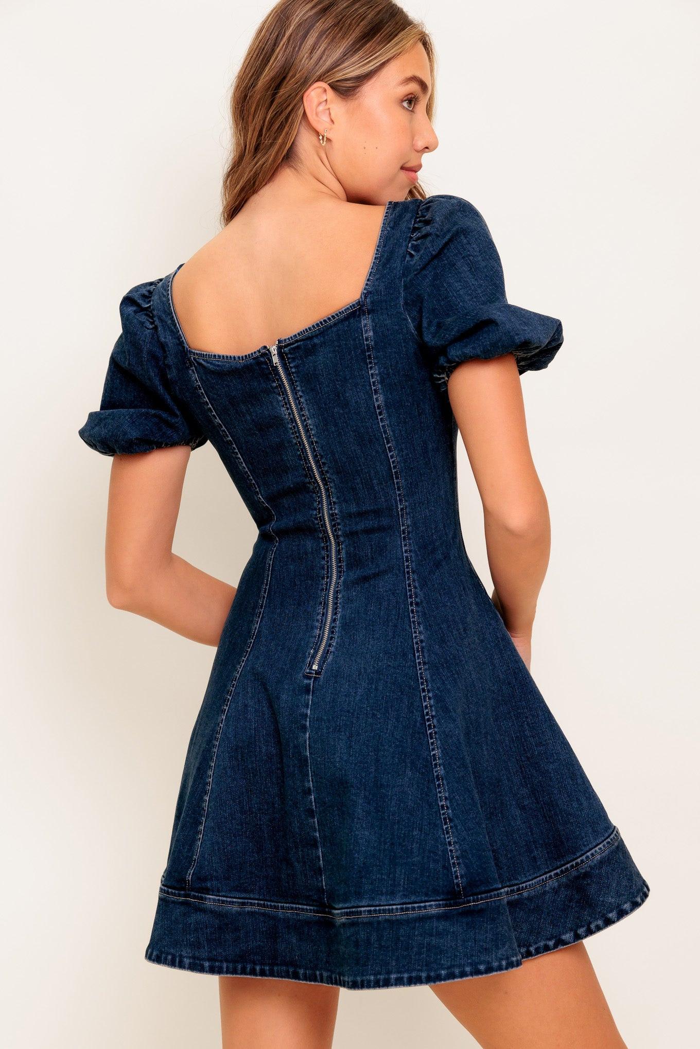 DARK MIDNIGHT DENIM MINI DRESS - Glamourous Grace