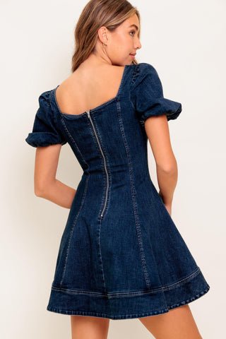 DARK MIDNIGHT DENIM MINI DRESS - Glamourous Grace