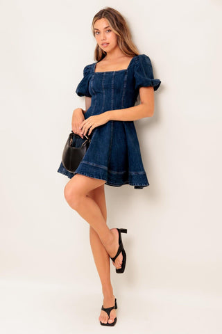 DARK MIDNIGHT DENIM MINI DRESS - Glamourous Grace