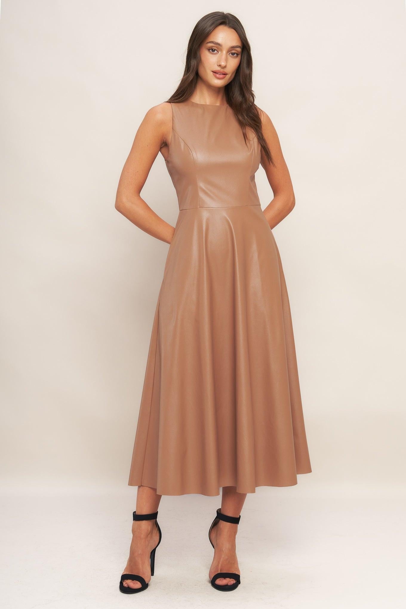 BARE SOPHISTIQUE FAUX LEATHER MIDI DRESS - Glamourous Grace
