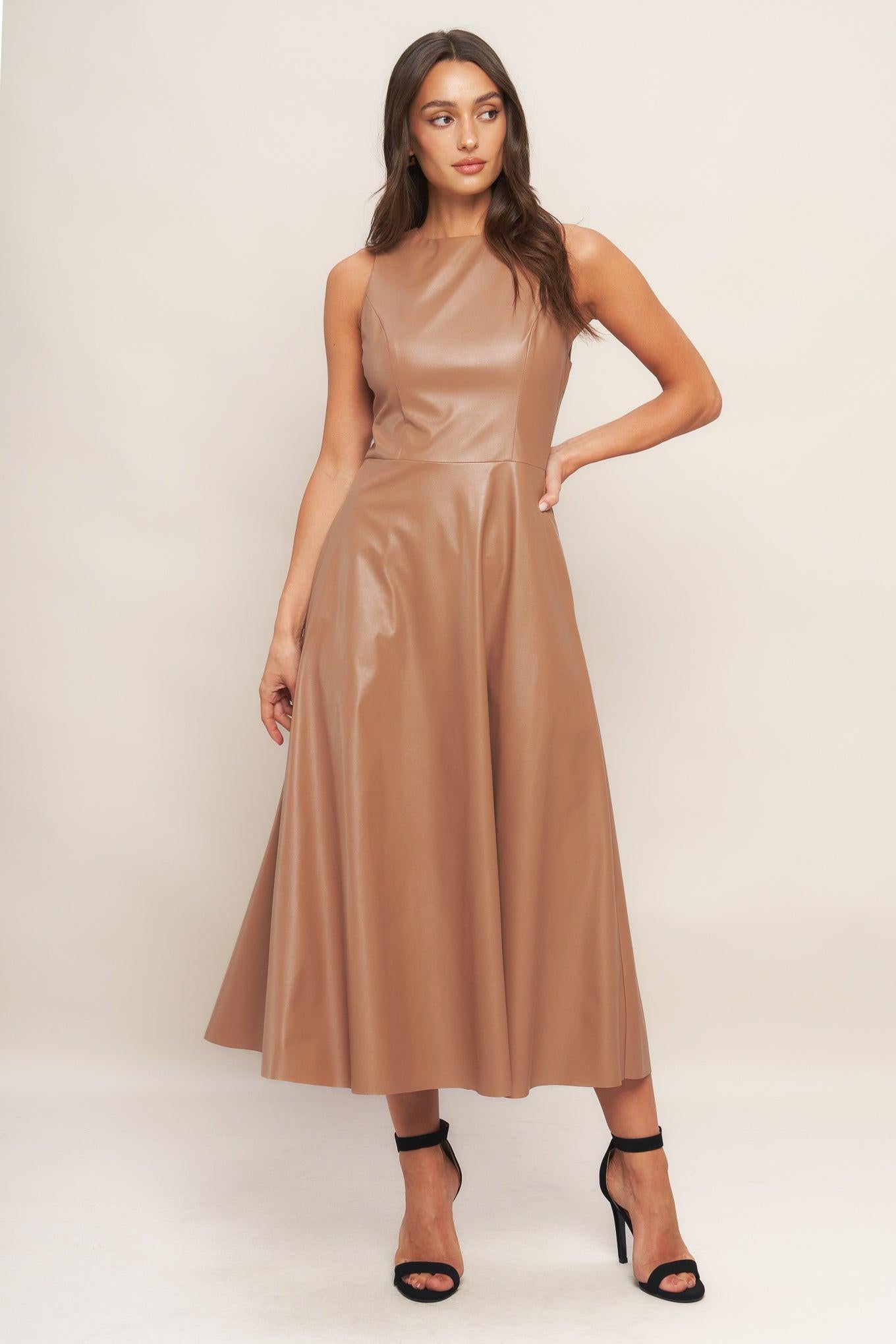 BARE SOPHISTIQUE FAUX LEATHER MIDI DRESS - Glamourous Grace