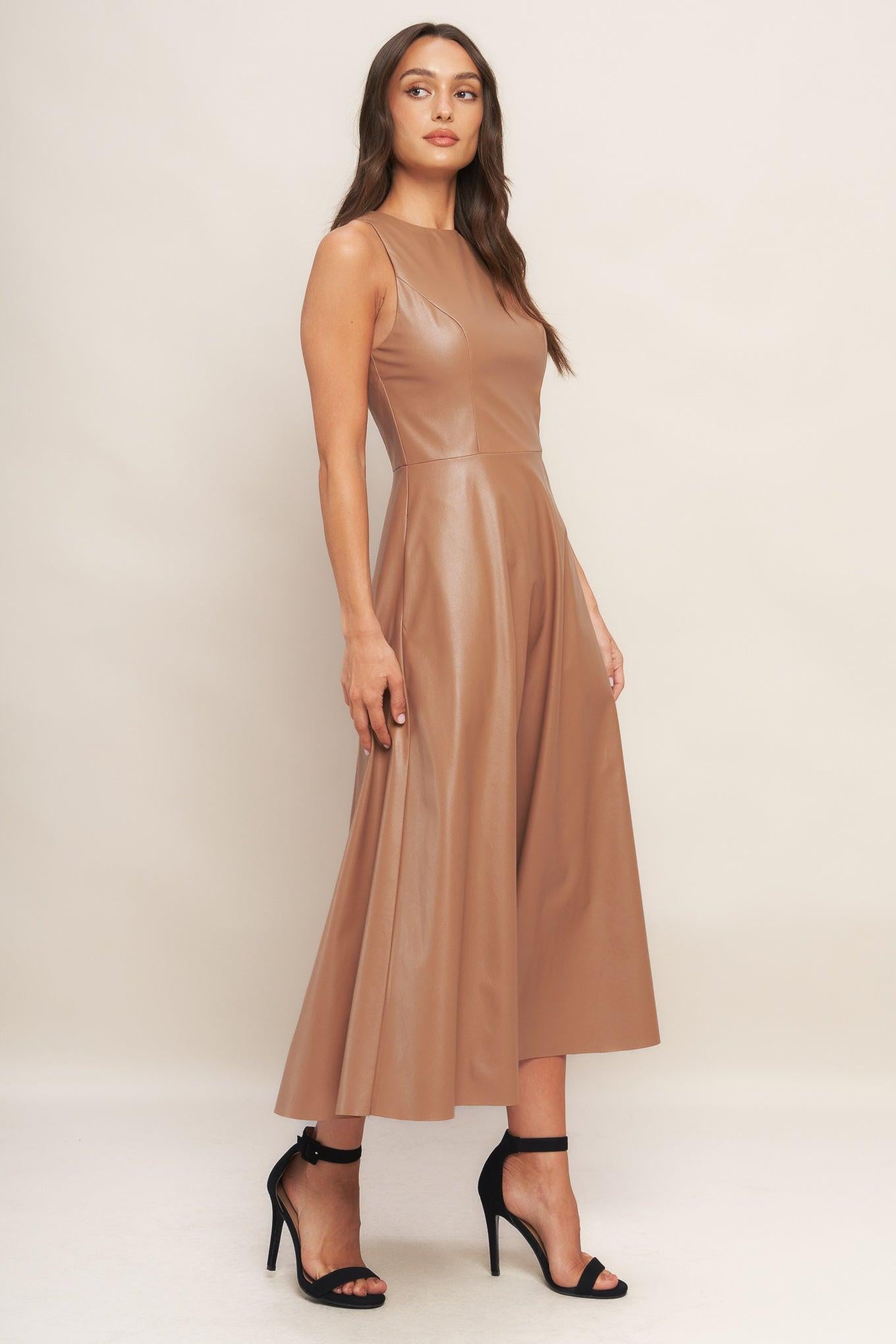 BARE SOPHISTIQUE FAUX LEATHER MIDI DRESS - Glamourous Grace