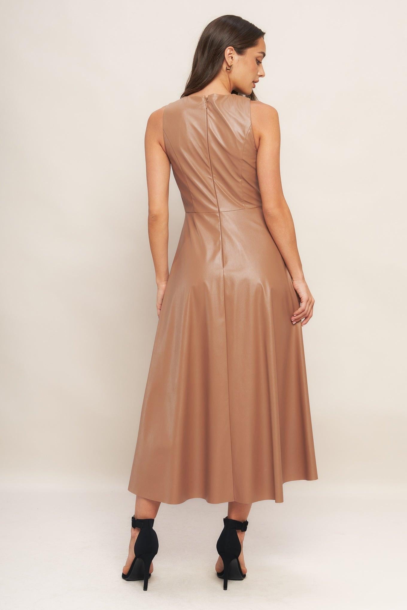 BARE SOPHISTIQUE FAUX LEATHER MIDI DRESS - Glamourous Grace
