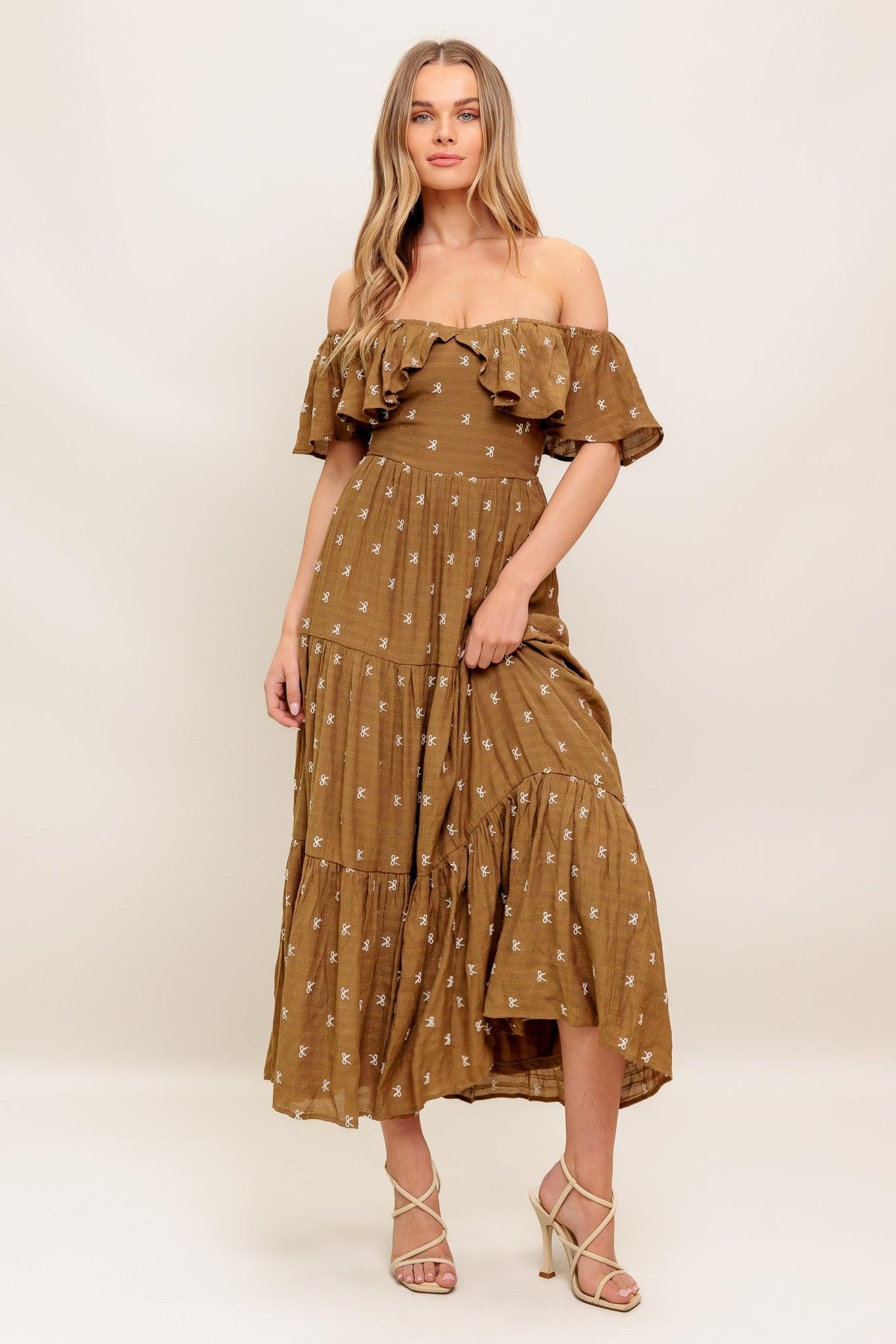 BELLE AMOUR BROWN WOVEN MIDI DRESS - Glamourous Grace