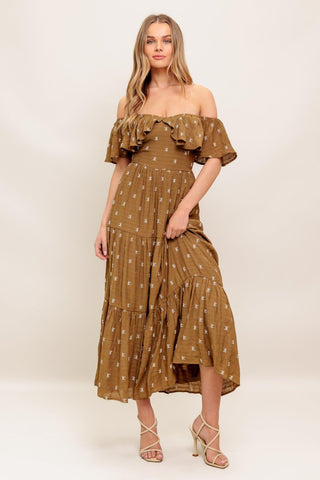 BELLE AMOUR BROWN WOVEN MIDI DRESS - Glamourous Grace