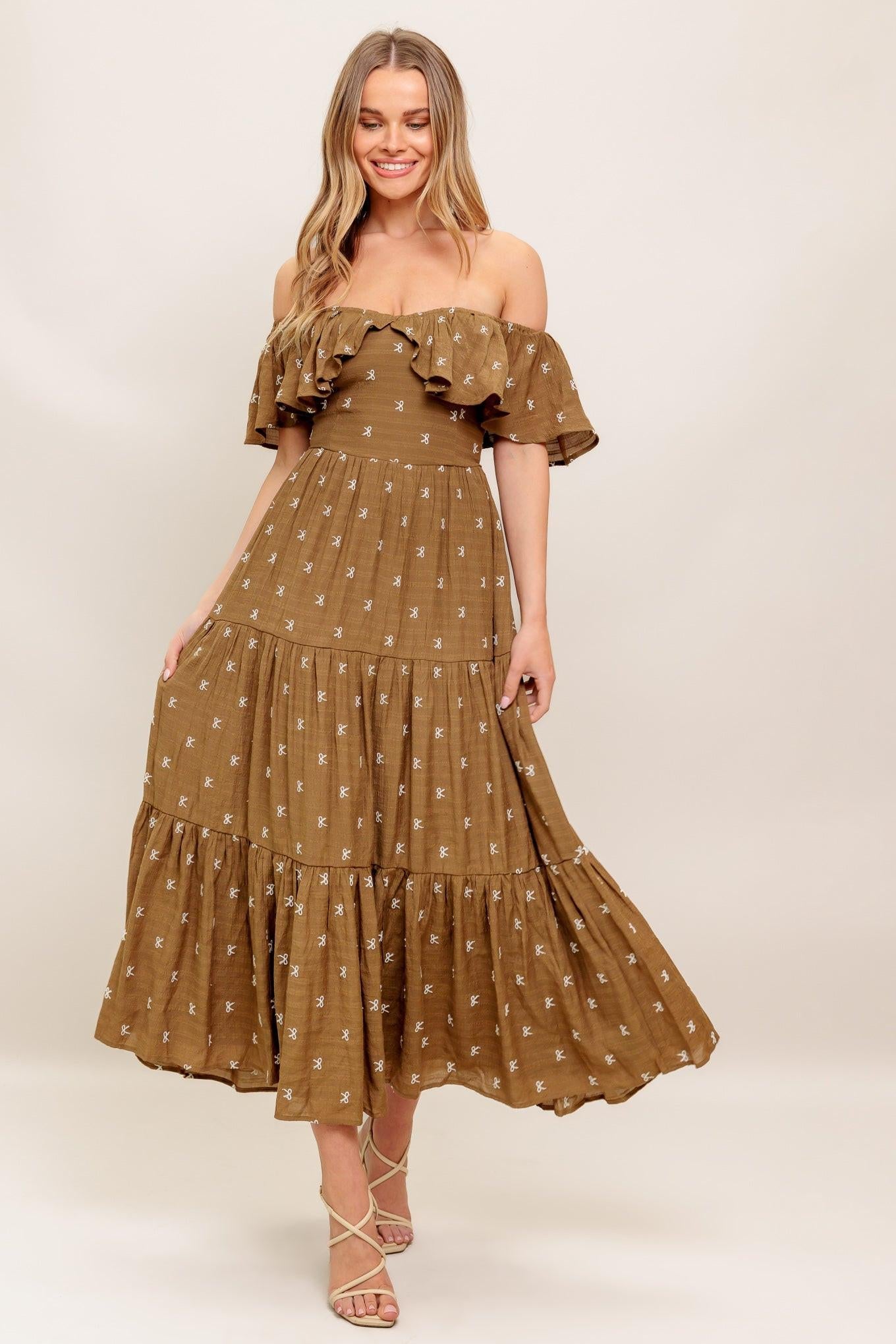 BELLE AMOUR BROWN WOVEN MIDI DRESS - Glamourous Grace