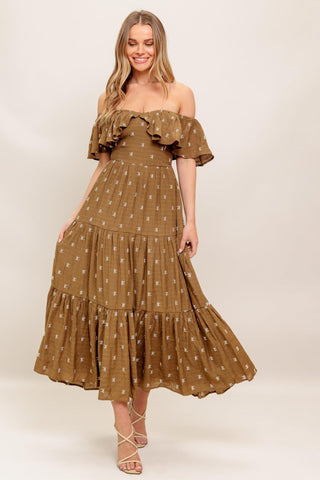 BELLE AMOUR BROWN WOVEN MIDI DRESS - Glamourous Grace