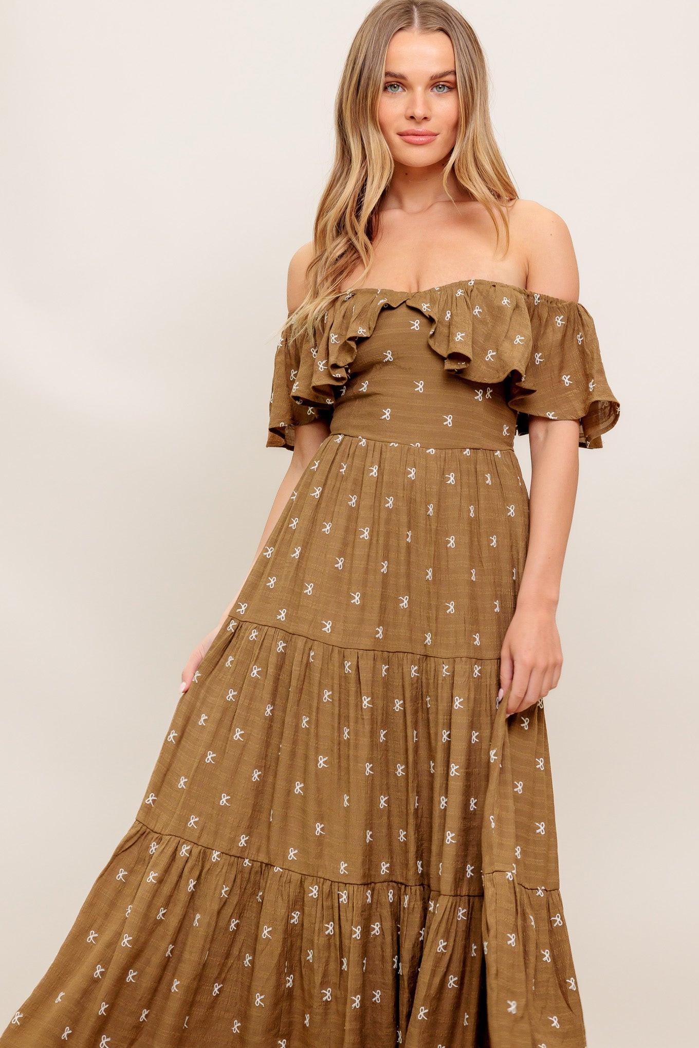 BELLE AMOUR BROWN WOVEN MIDI DRESS - Glamourous Grace