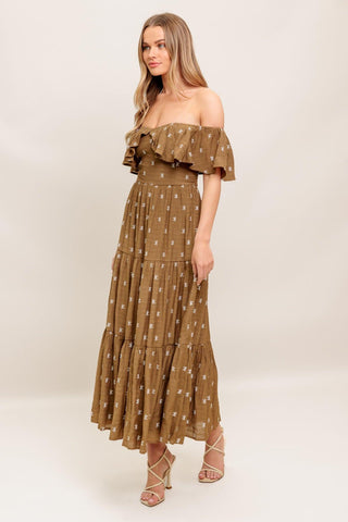 BELLE AMOUR BROWN WOVEN MIDI DRESS - Glamourous Grace