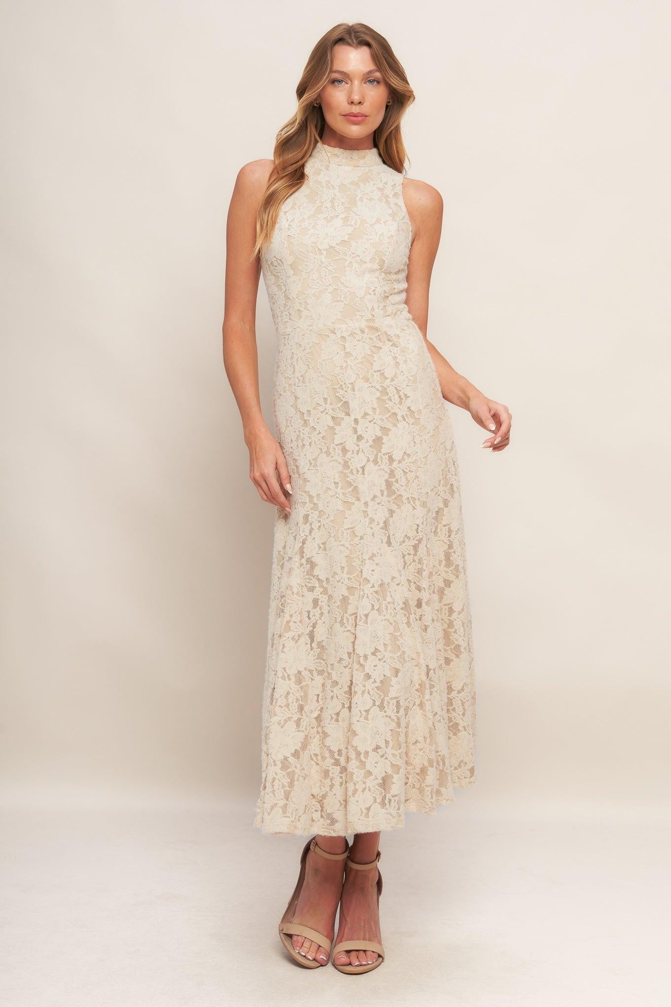 ELEGANT FLORAL STRETCH LACE MIDI DRESS - Glamourous Grace