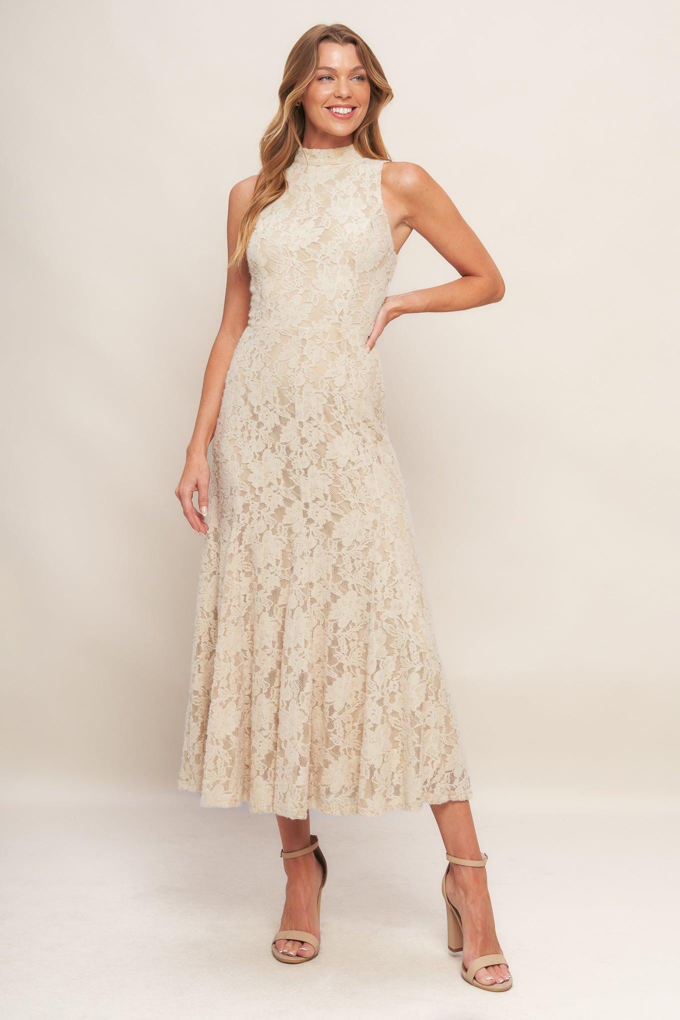 ELEGANT FLORAL STRETCH LACE MIDI DRESS - Glamourous Grace
