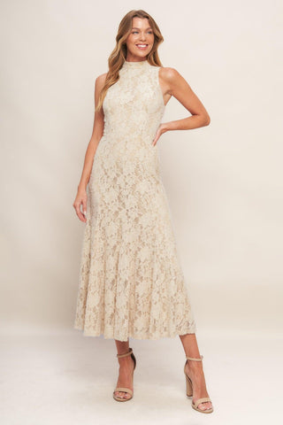 ELEGANT FLORAL STRETCH LACE MIDI DRESS - Glamourous Grace