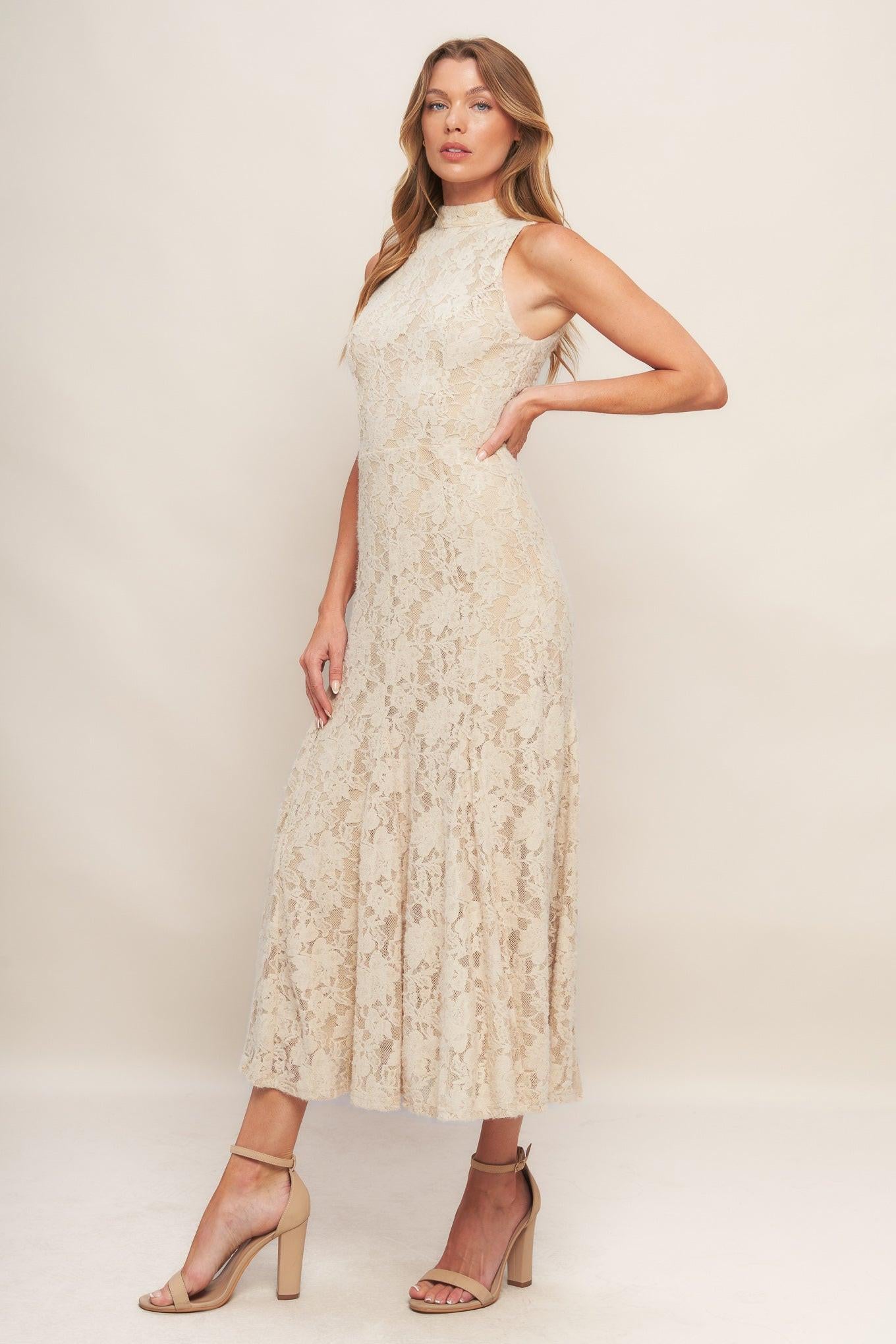 ELEGANT FLORAL STRETCH LACE MIDI DRESS - Glamourous Grace