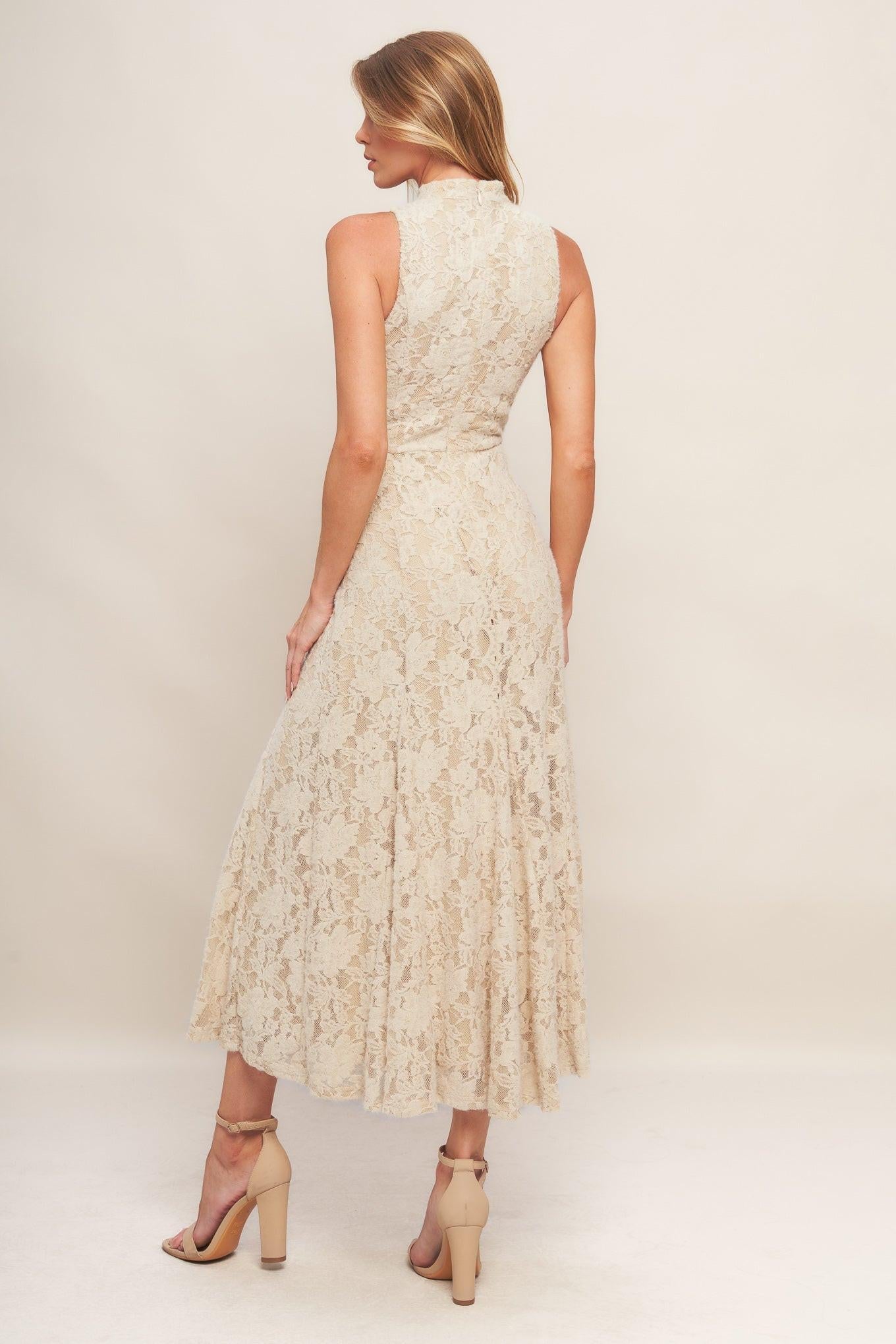 ELEGANT FLORAL STRETCH LACE MIDI DRESS - Glamourous Grace