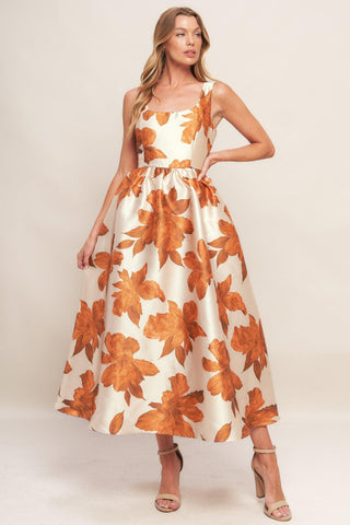 AUTUMNAL FLORAL WOVEN MIDI DRESS - Glamourous Grace