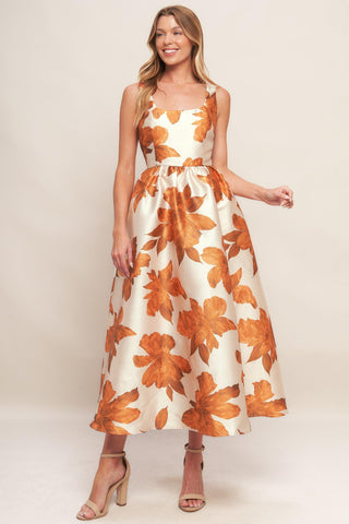 AUTUMNAL FLORAL WOVEN MIDI DRESS - Glamourous Grace