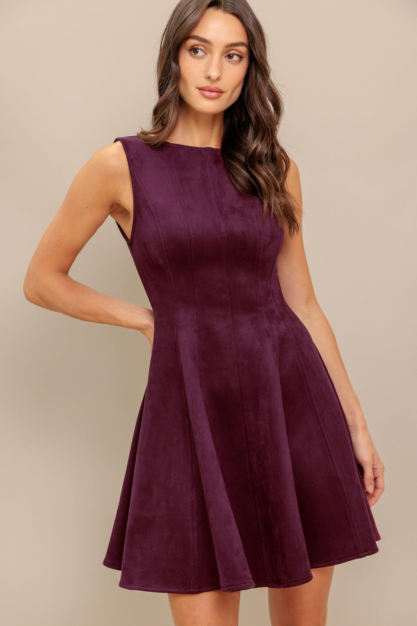 WINE IN THE SUN FAUX SUEDE MINI DRESS - Glamourous Grace