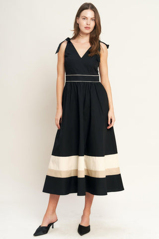 FOREST CHARM BLACK CREAM WOVEN MIDI DRESS - Glamourous Grace