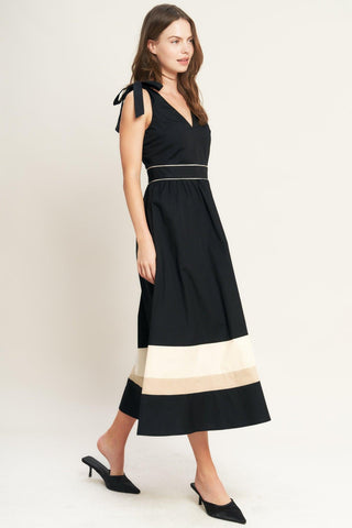 FOREST CHARM BLACK CREAM WOVEN MIDI DRESS - Glamourous Grace