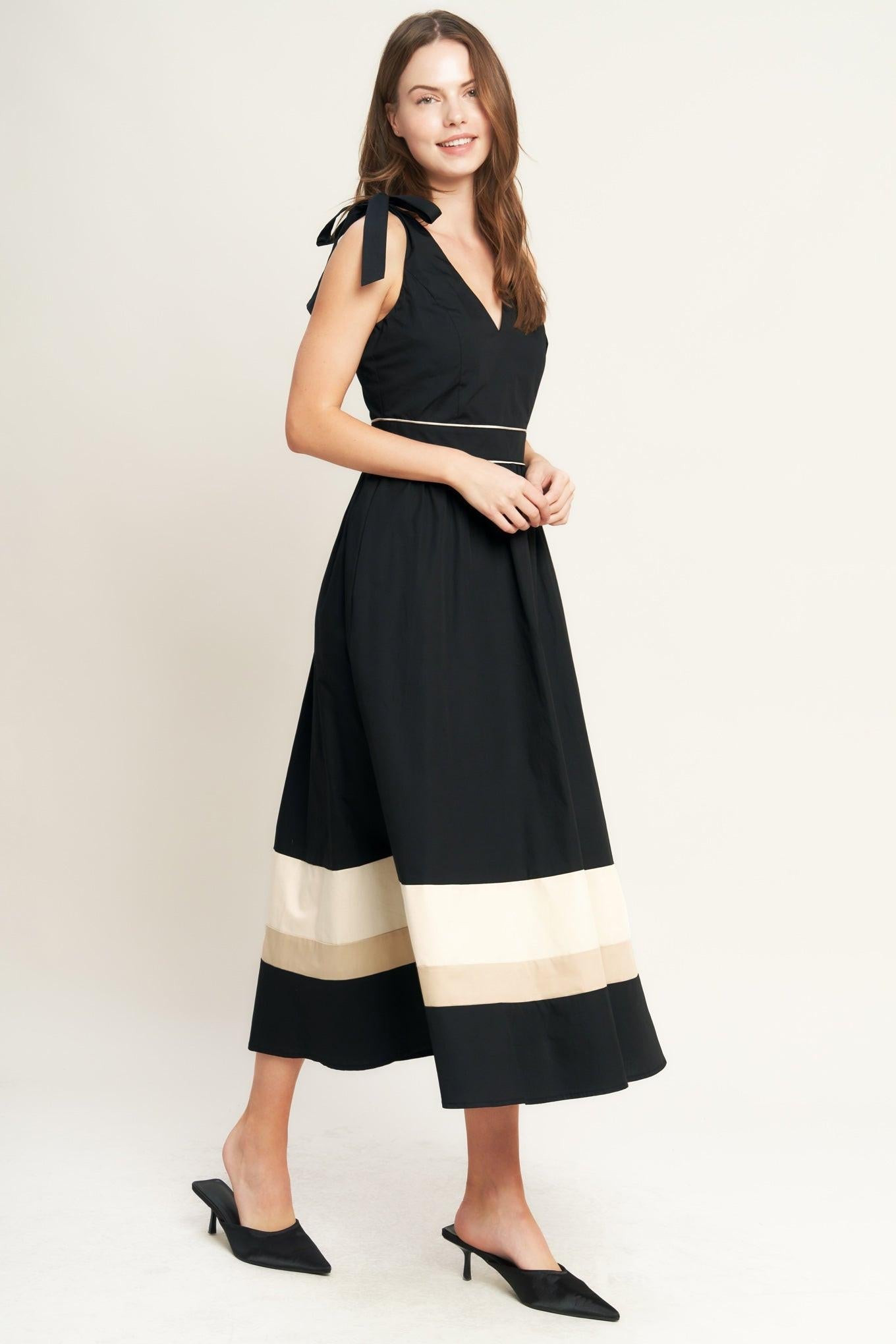 FOREST CHARM BLACK CREAM WOVEN MIDI DRESS - Glamourous Grace