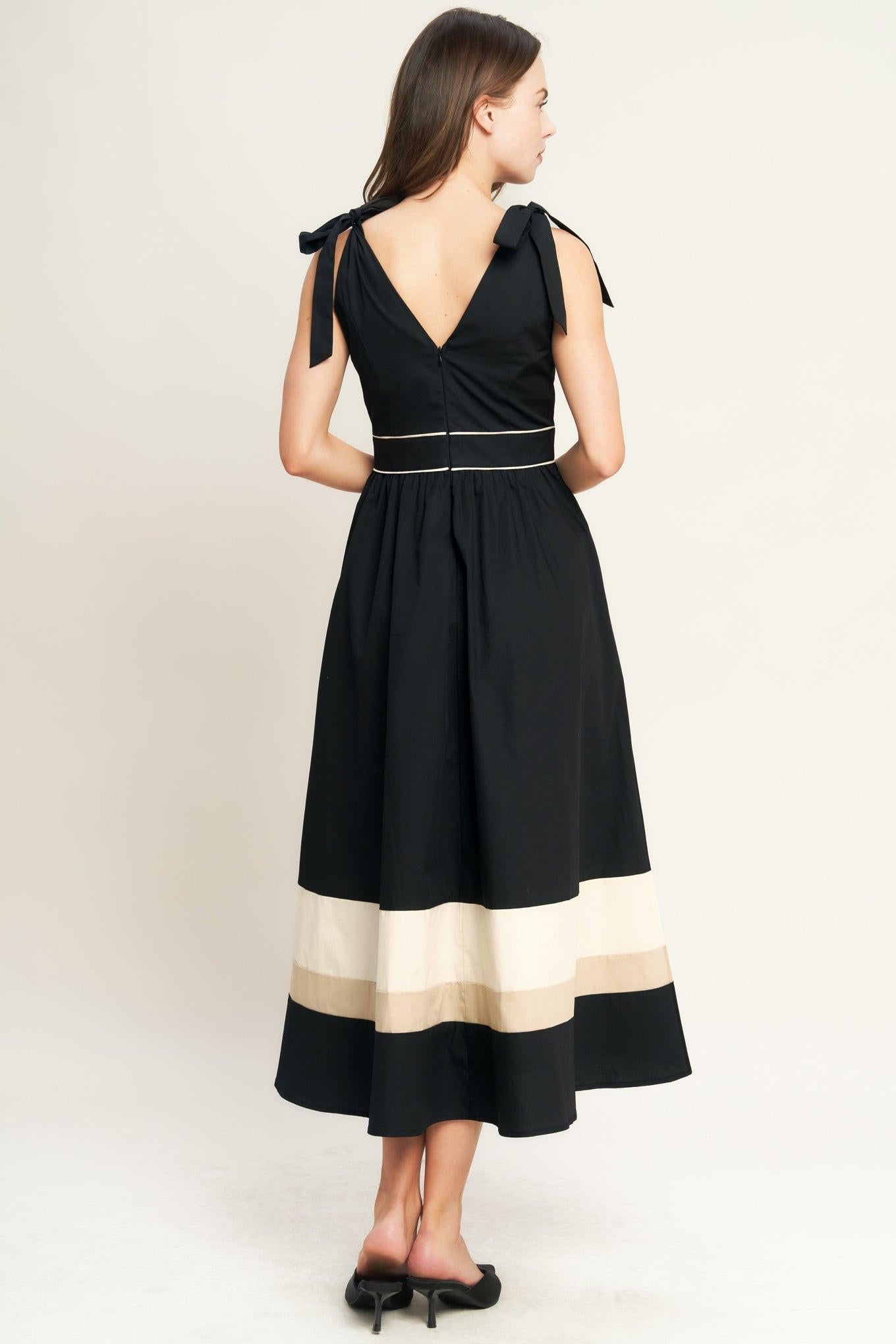 FOREST CHARM BLACK CREAM WOVEN MIDI DRESS - Glamourous Grace