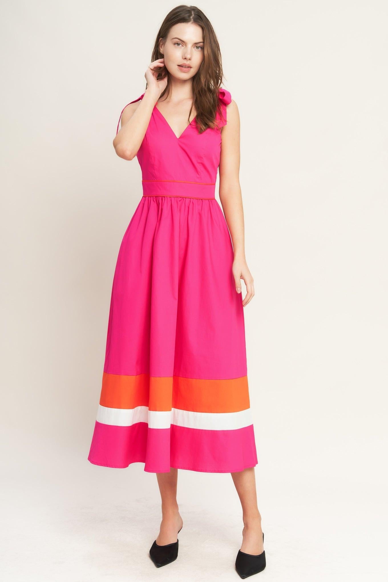 FOREST CHARM FUCHSIA ORANGE WOVEN MIDI DRESS - Glamourous Grace