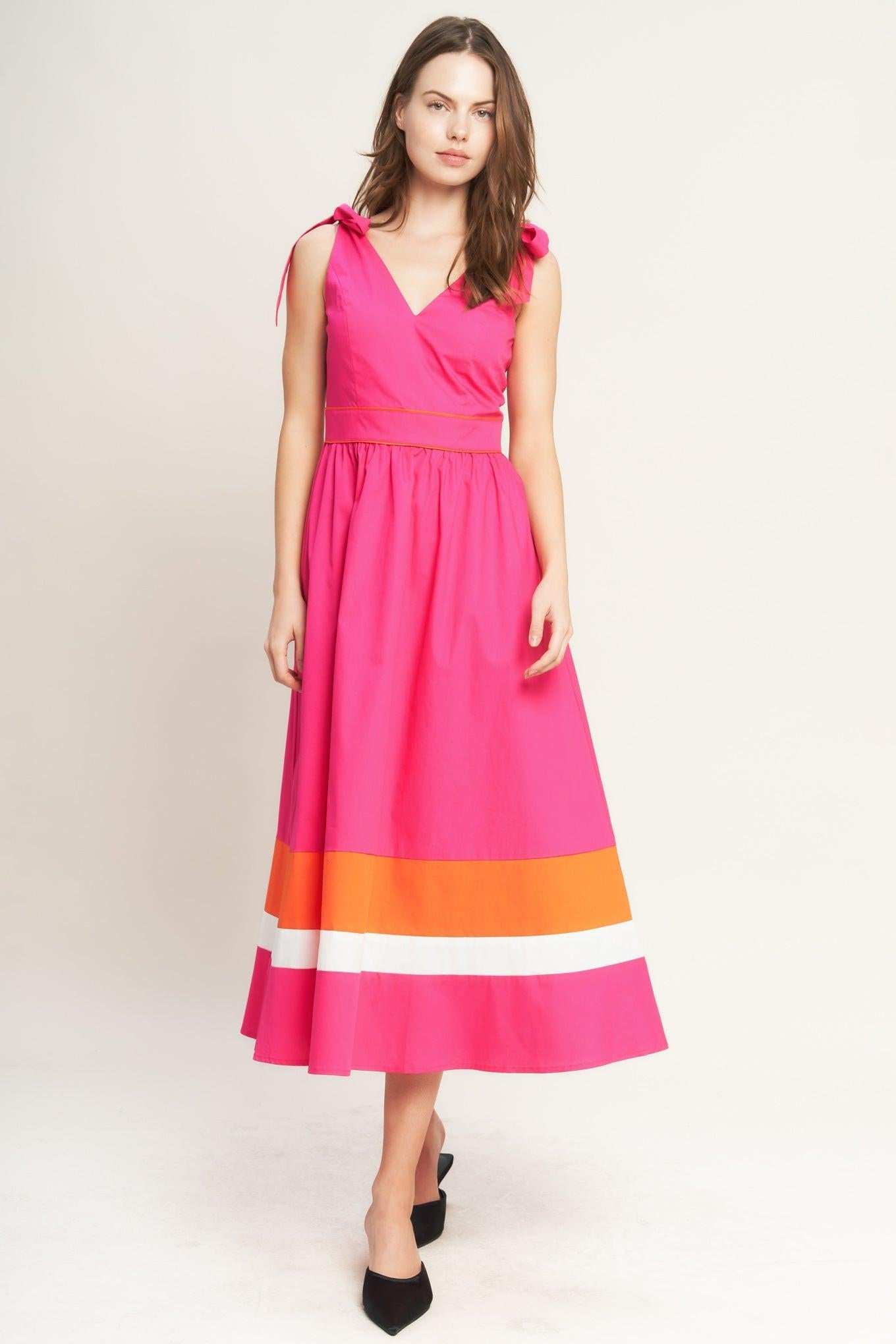FOREST CHARM FUCHSIA ORANGE WOVEN MIDI DRESS - Glamourous Grace
