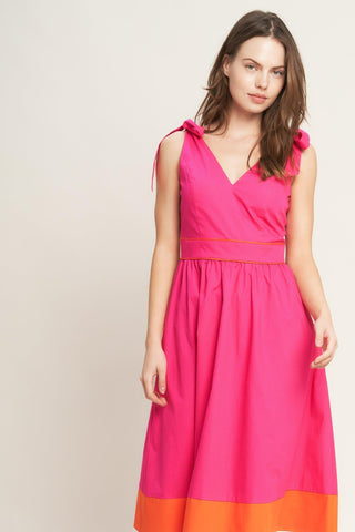 FOREST CHARM FUCHSIA ORANGE WOVEN MIDI DRESS - Glamourous Grace