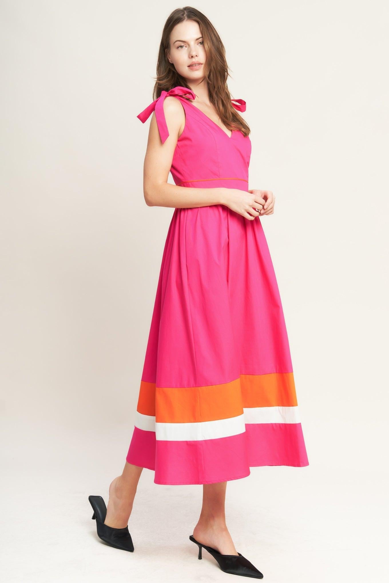 FOREST CHARM FUCHSIA ORANGE WOVEN MIDI DRESS - Glamourous Grace