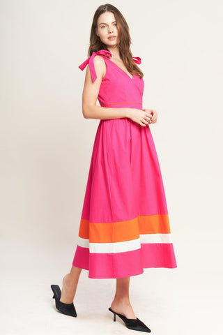 FOREST CHARM FUCHSIA ORANGE WOVEN MIDI DRESS - Glamourous Grace