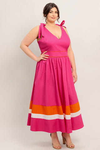 FOREST CHARM FUCHSIA ORANGE WOVEN MIDI DRESS - Glamourous Grace