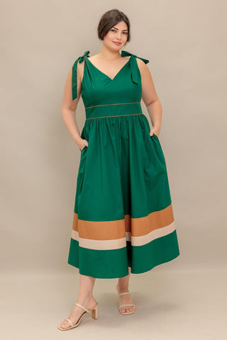 FOREST CHARM WOVEN COLOR BLOCKED MIDI DRESS - Glamourous Grace