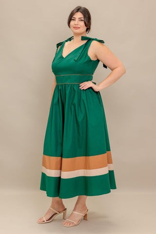 FOREST CHARM WOVEN COLOR BLOCKED MIDI DRESS - Glamourous Grace