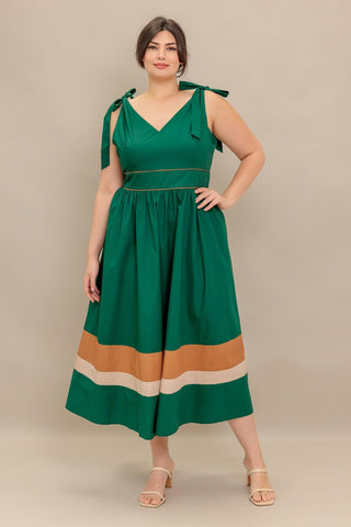 FOREST CHARM WOVEN COLOR BLOCKED MIDI DRESS - Glamourous Grace