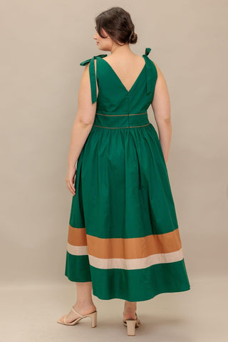 FOREST CHARM WOVEN COLOR BLOCKED MIDI DRESS - Glamourous Grace