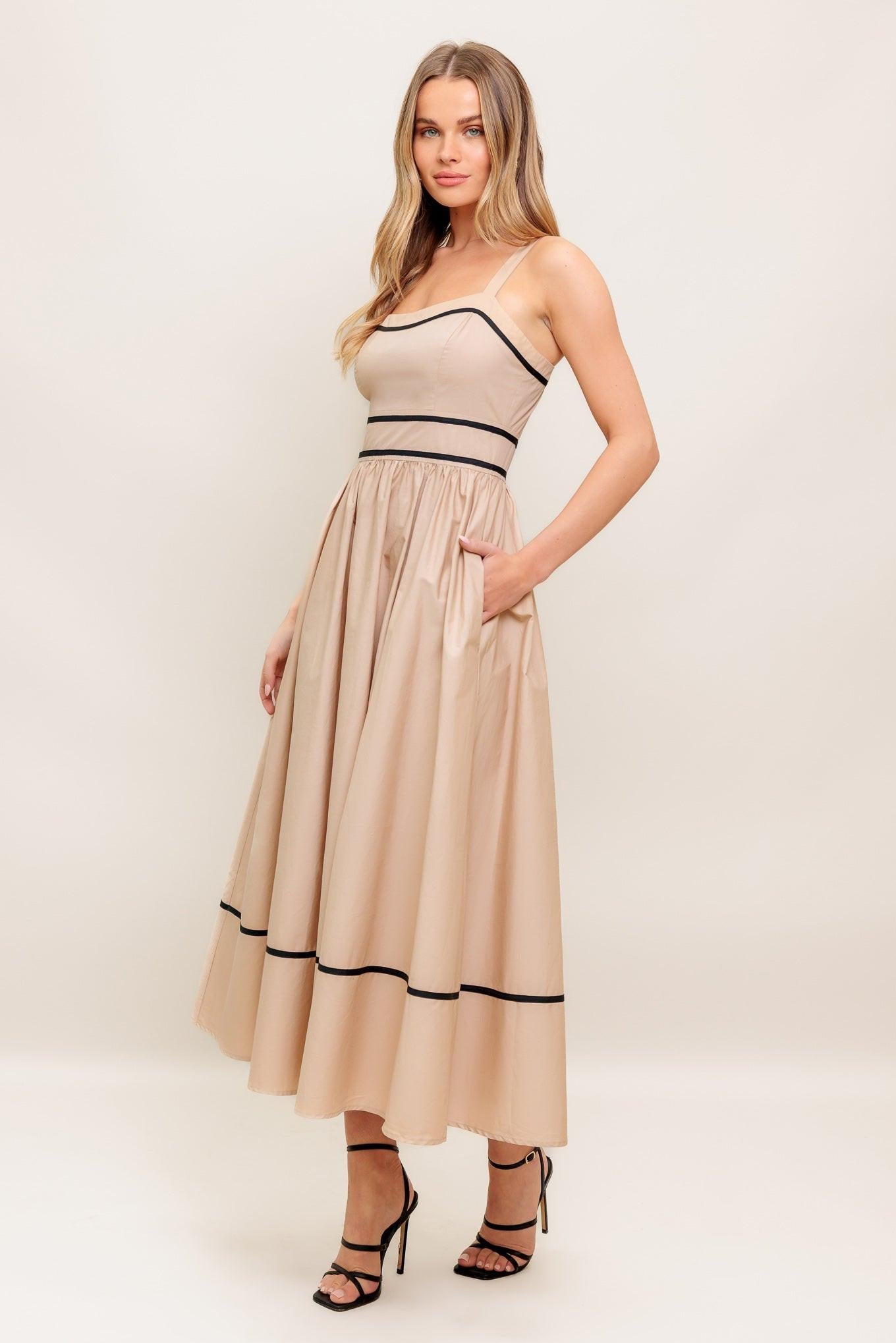 QUIET LUXE STRAP WOVEN MIDI DRESS - Glamourous Grace