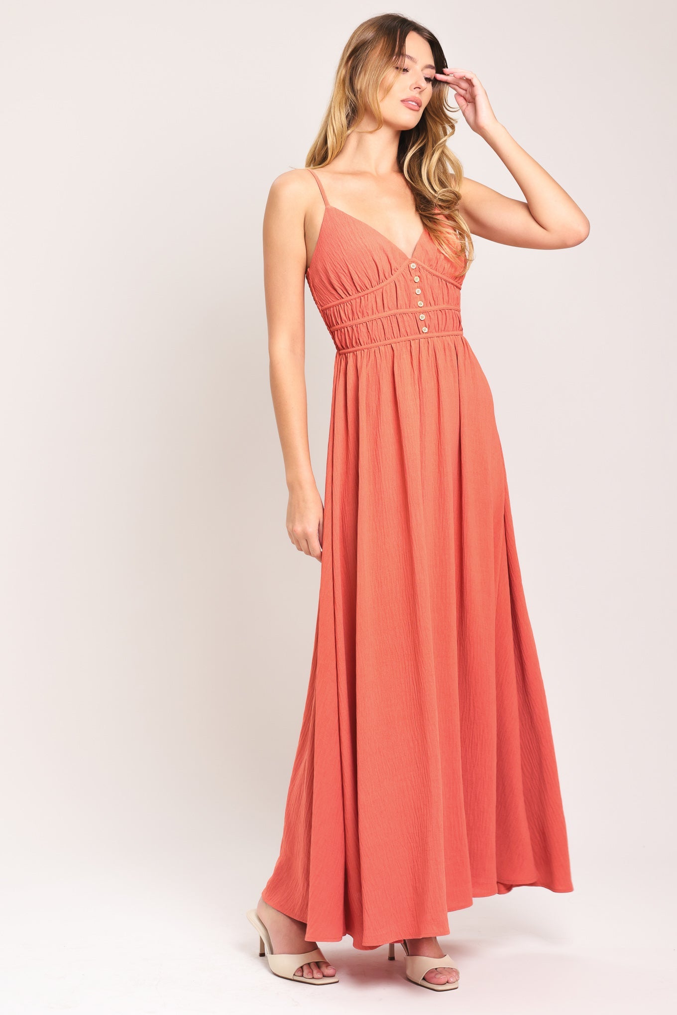 CORAL BLOSSOM WOVEN MAXI DRESS - Glamourous Grace