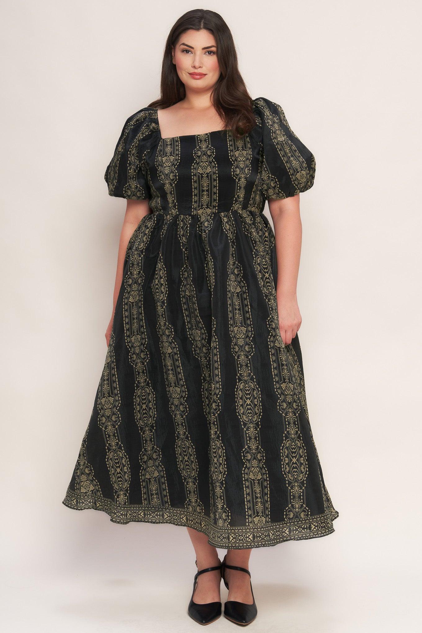 VINTAGE SQUARE WOVEN MIDI DRESS - Glamourous Grace