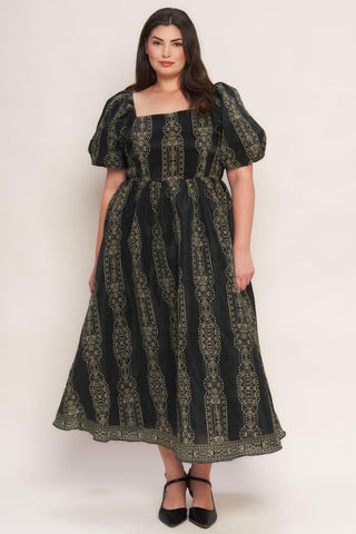 VINTAGE SQUARE WOVEN MIDI DRESS - Glamourous Grace