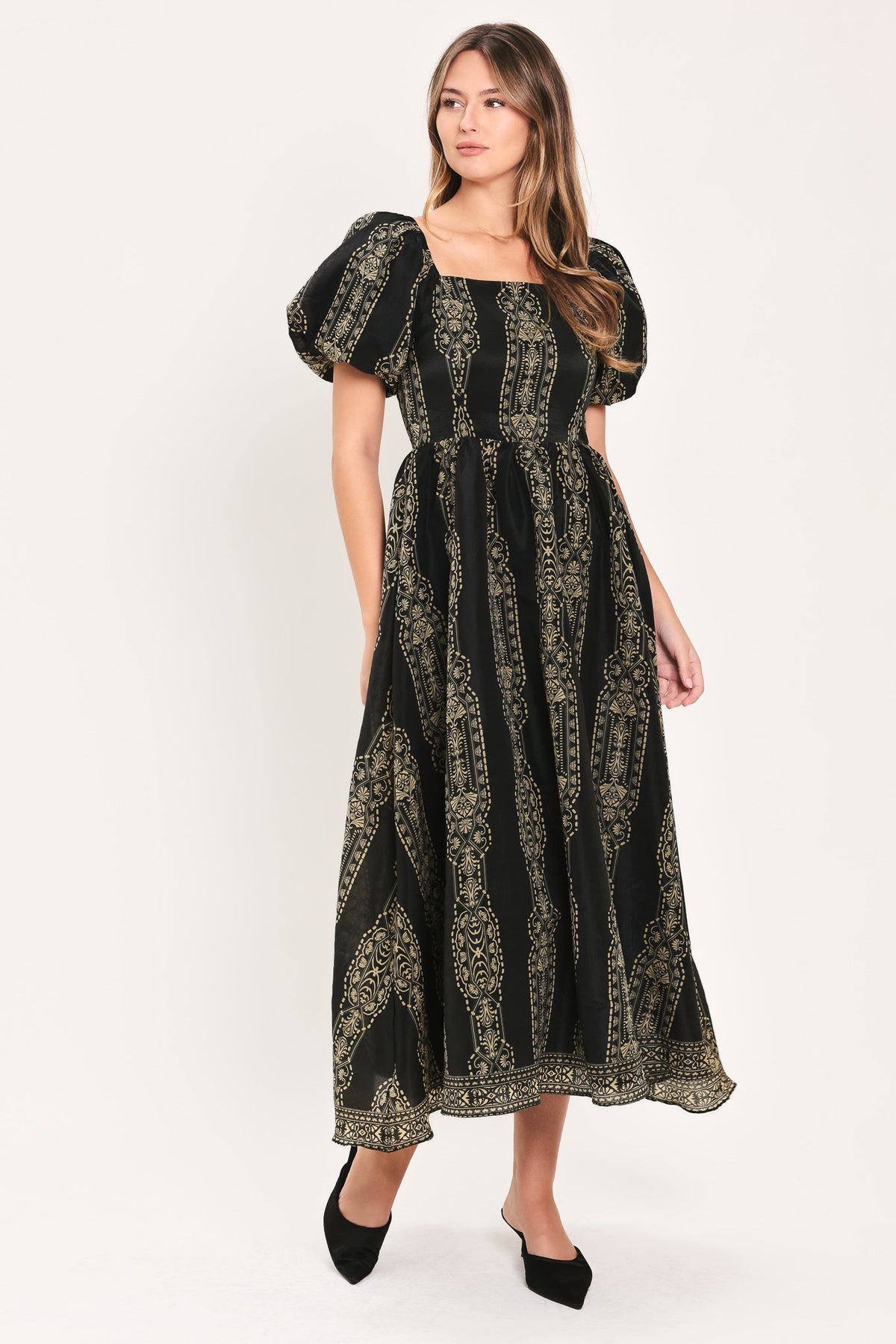 VINTAGE SQUARE WOVEN MIDI DRESS