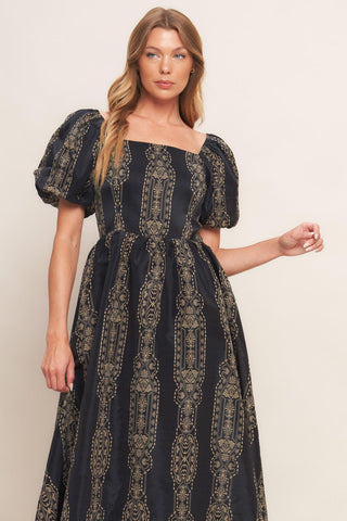 VINTAGE SQUARE WOVEN MIDI DRESS - Glamourous Grace