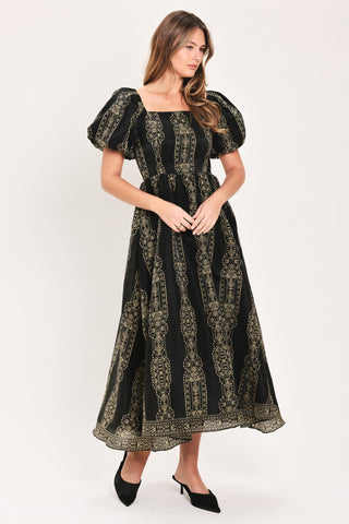 VINTAGE SQUARE WOVEN MIDI DRESS