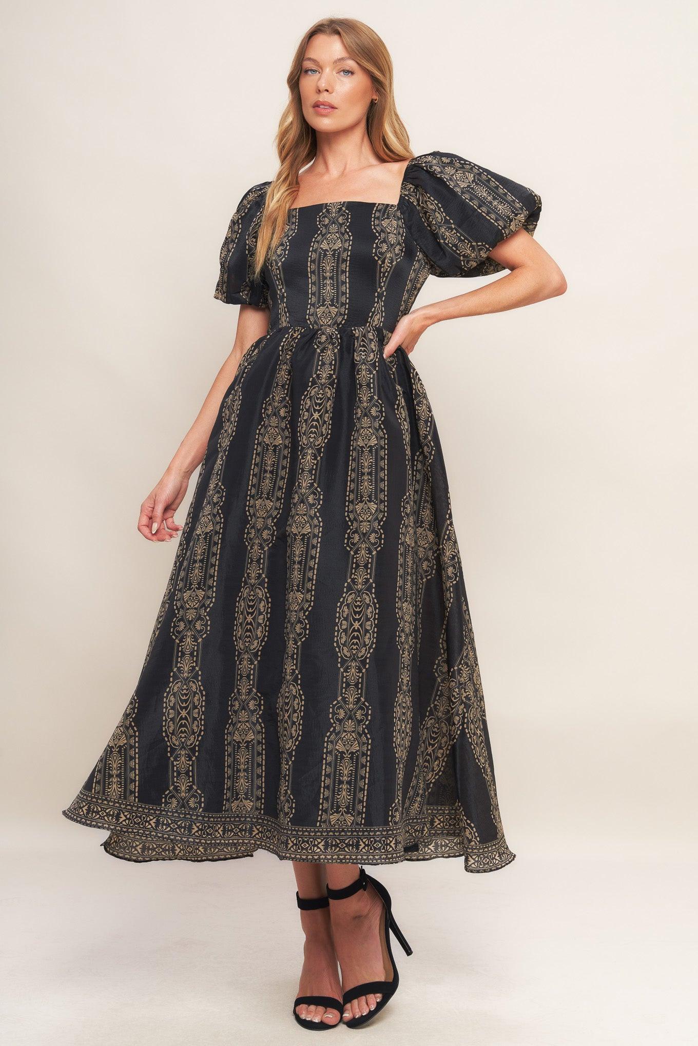 VINTAGE SQUARE WOVEN MIDI DRESS - Glamourous Grace