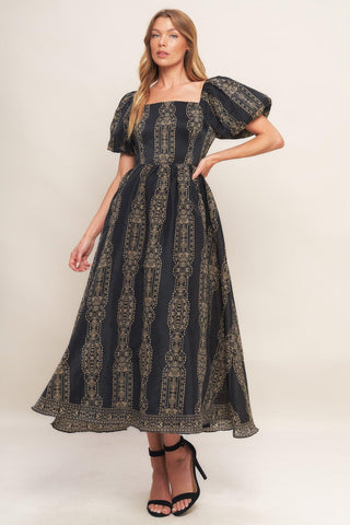 VINTAGE SQUARE WOVEN MIDI DRESS - Glamourous Grace