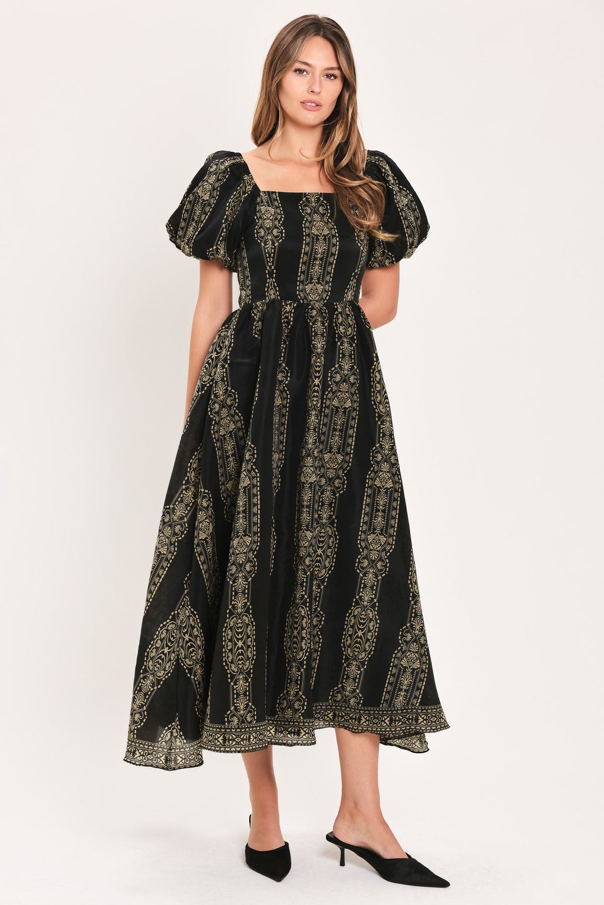 VINTAGE SQUARE WOVEN MIDI DRESS