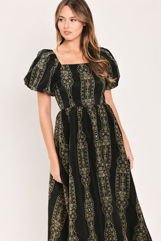 VINTAGE SQUARE WOVEN MIDI DRESS